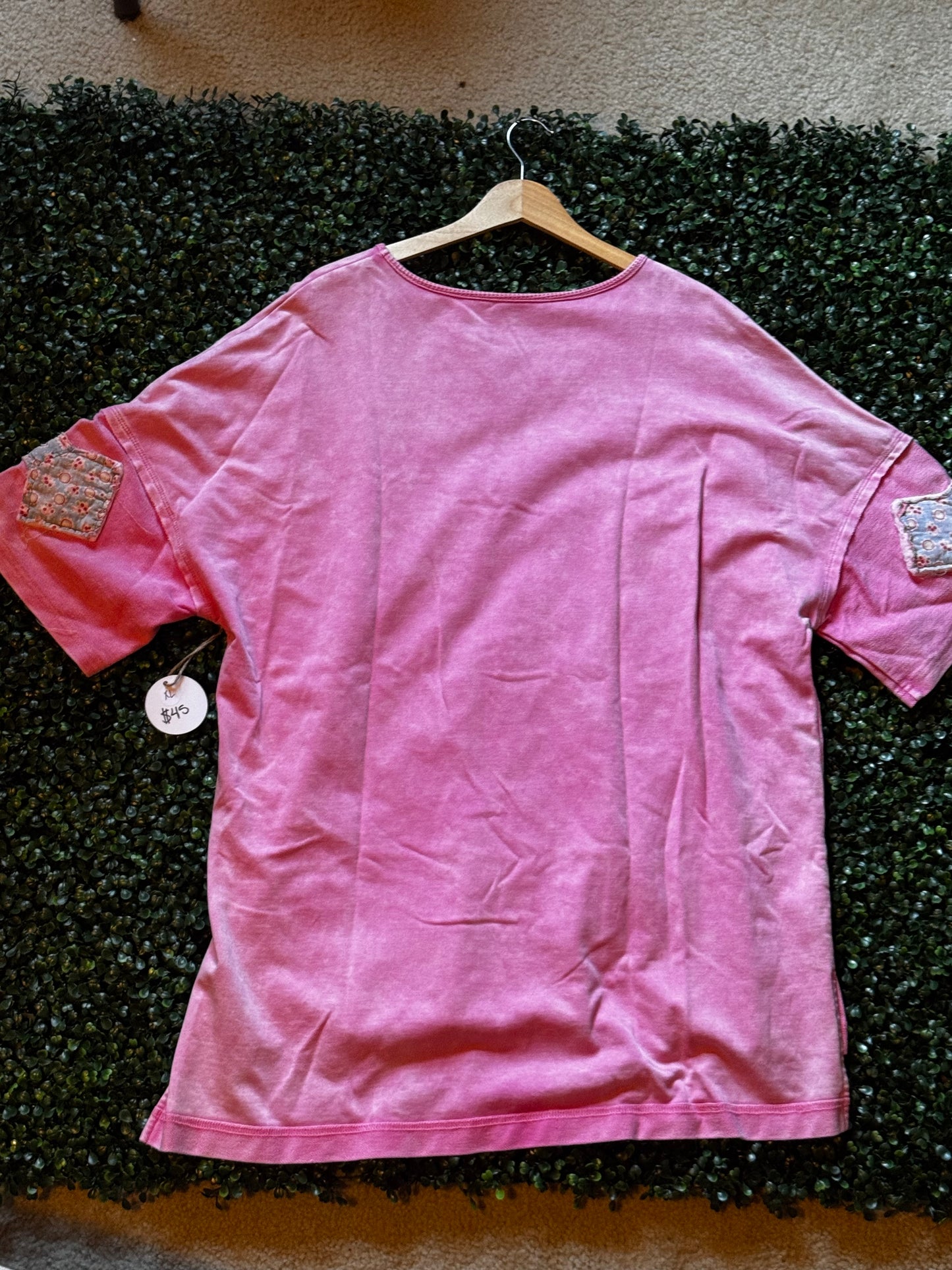Strawberry Pink Quilted bow sleeve t-shirt XL