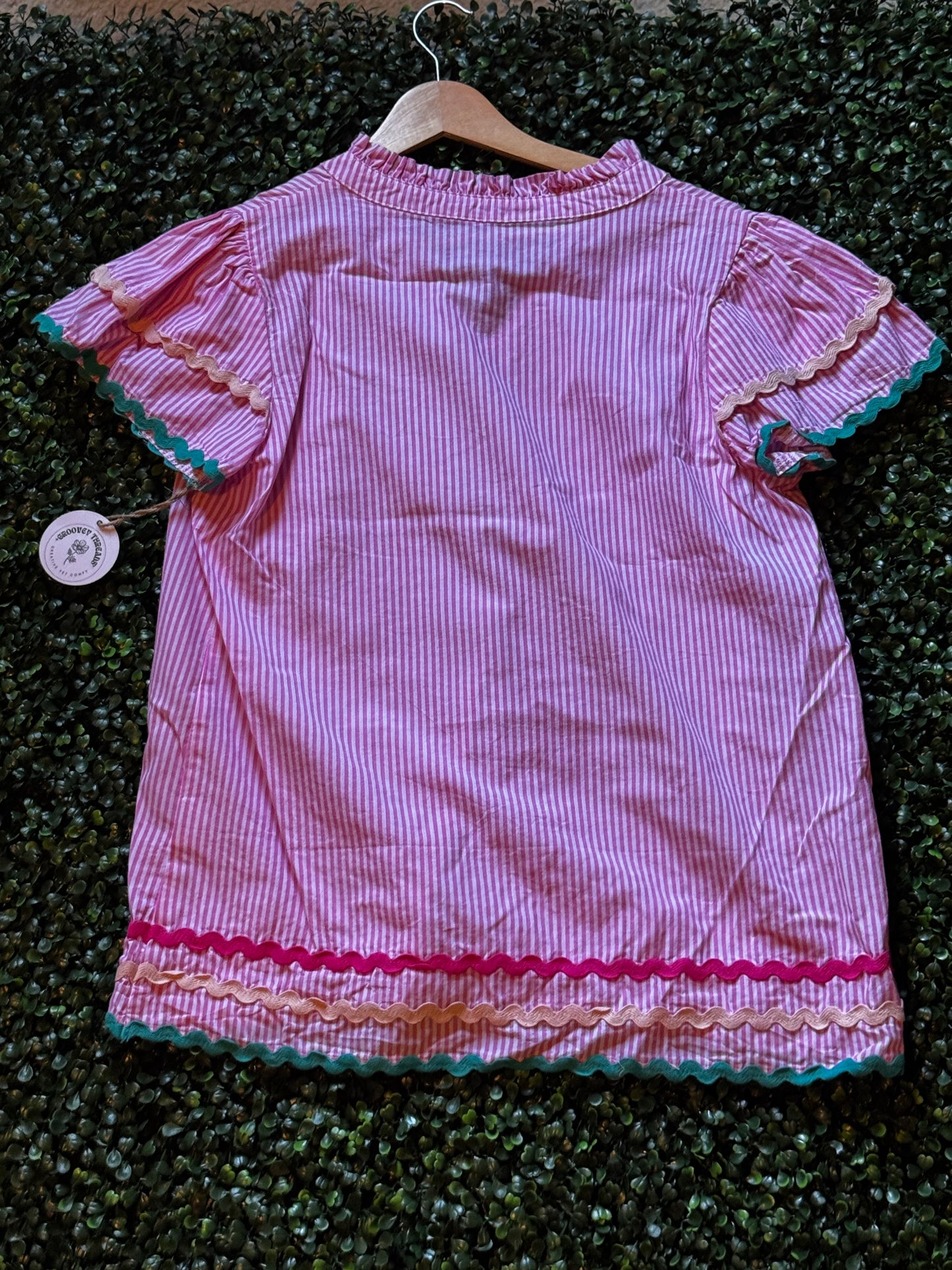 Pink Stripe Quilted strawberries Blouse