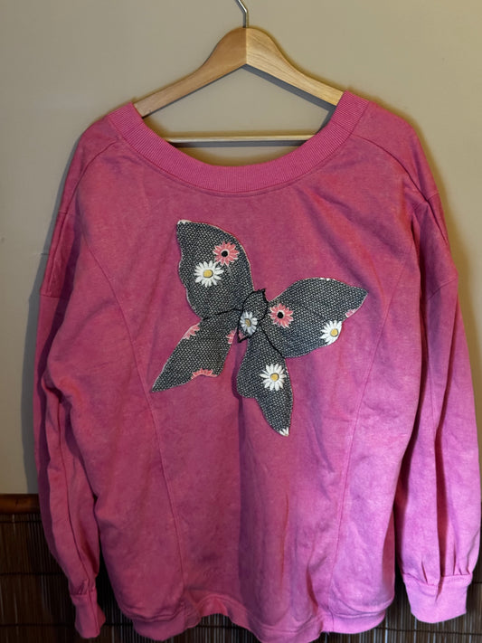 Quilted Blush Crewneck (black&pink)L