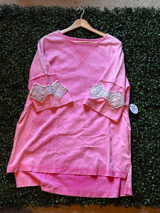 Strawberry Pink Quilted bow sleeve t-shirt XL
