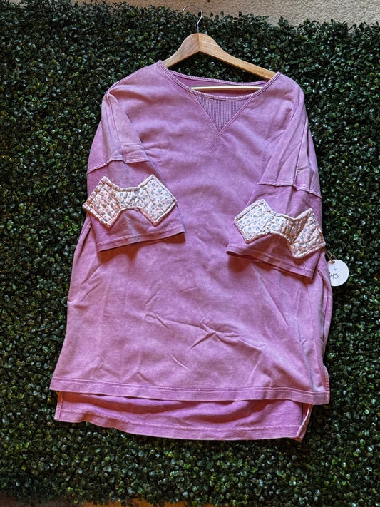 Orchid Purple Quilted bow sleeve t-shirt L