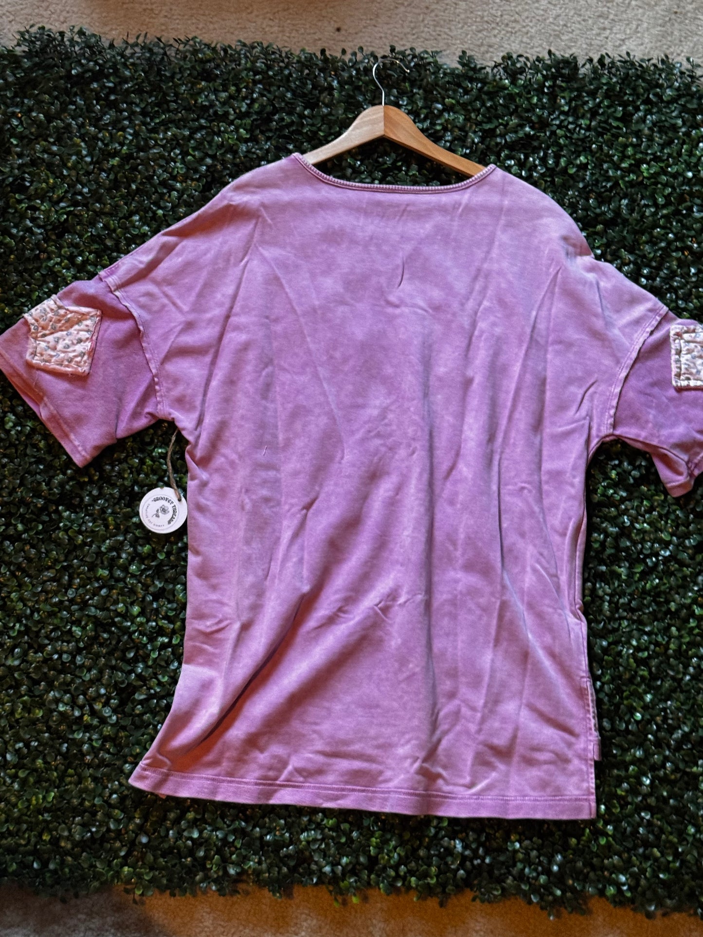 Orchid Purple Quilted bow sleeve t-shirt L