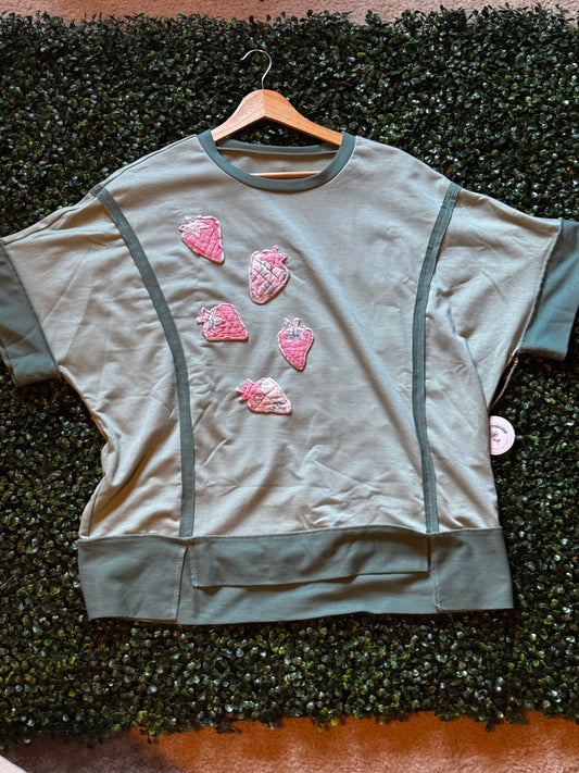 Smoke Green Quilted strawberries top