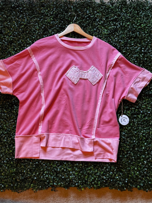 Pink Blossom Quilted Bow top M