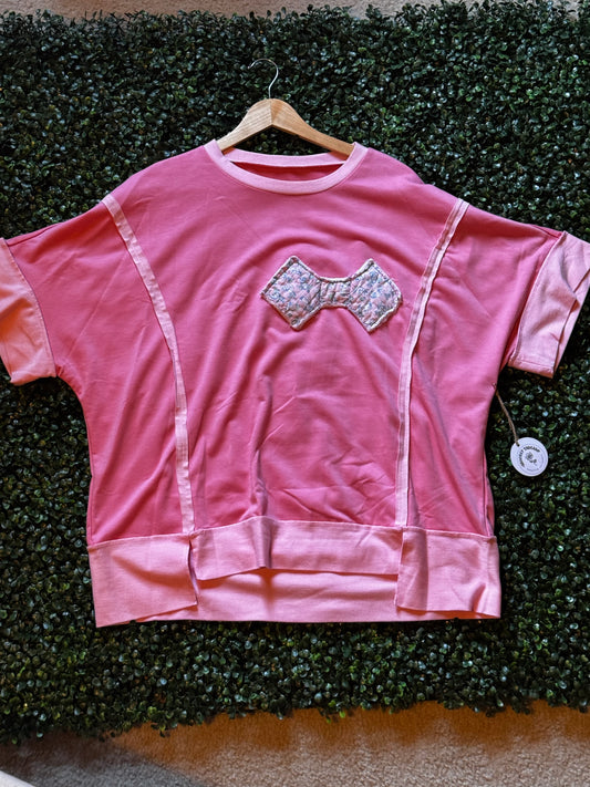 Pink Blossom Quilted Bow top L