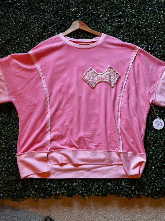 Pink Blossom Quilted Bow top XL