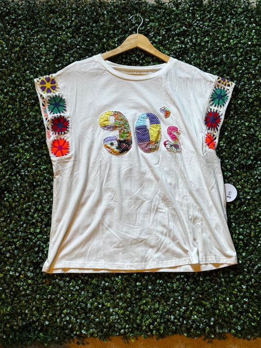 White Floral Quilted 90’s top XL