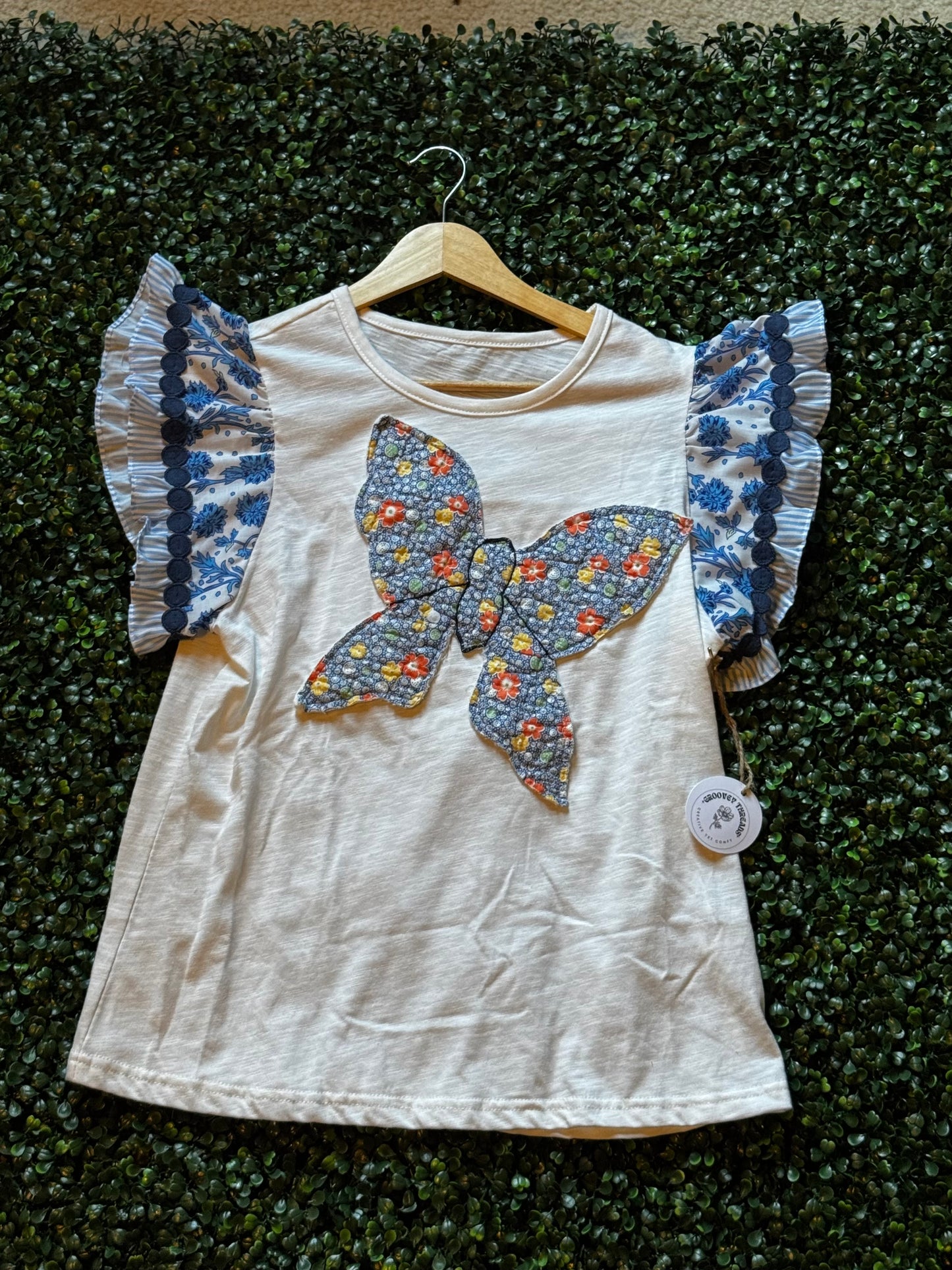 Sky blue quilted butterfly top M