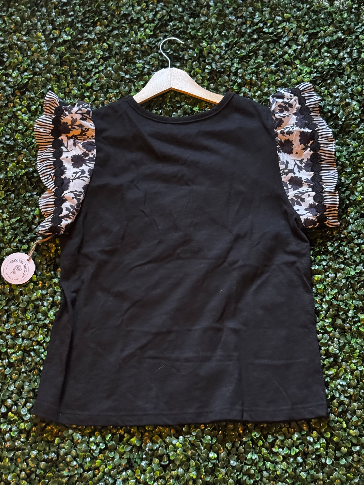 Black quilted butterfly top L