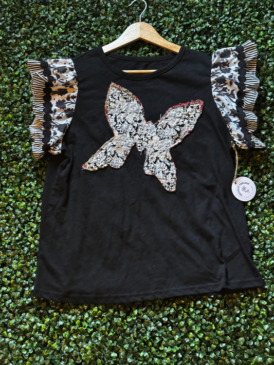 Black quilted butterfly top L