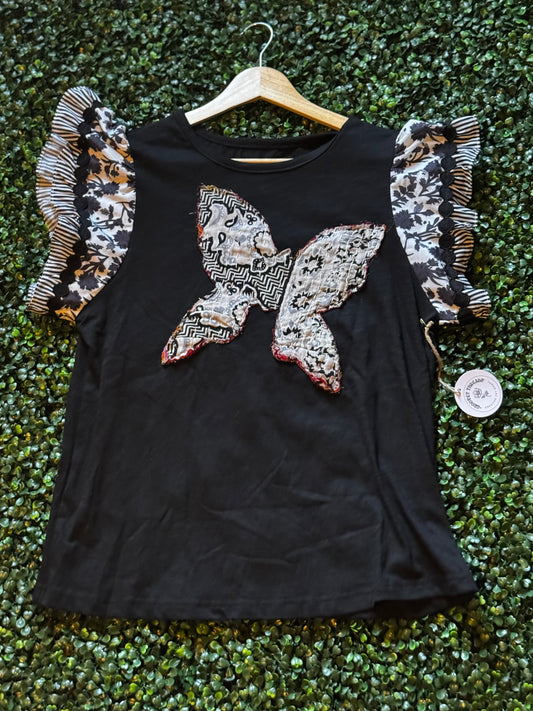 Black quilted butterfly top L