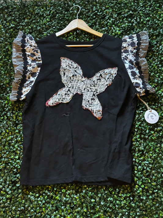 Black quilted butterfly top XL