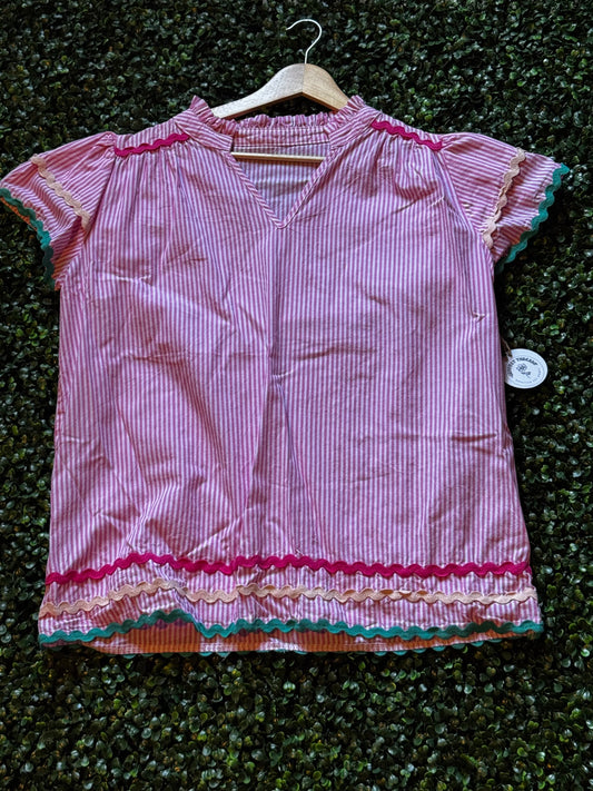 Pink Stripe Quilted strawberries Blouse